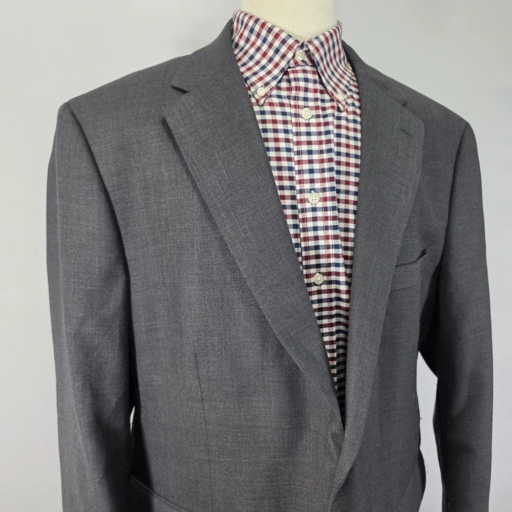 Stafford‎ Essentials Men's Sport Coat Blazer Two Button Gray Poly Wool Blend 48R